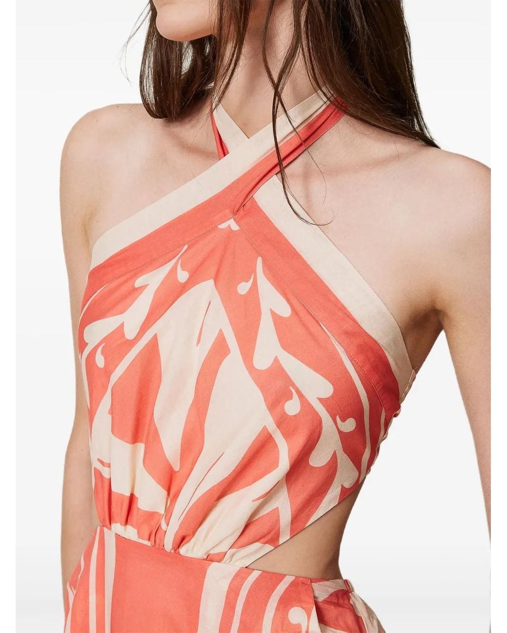 Twinset Red Robe Longue Imprimée À Dos-Nu