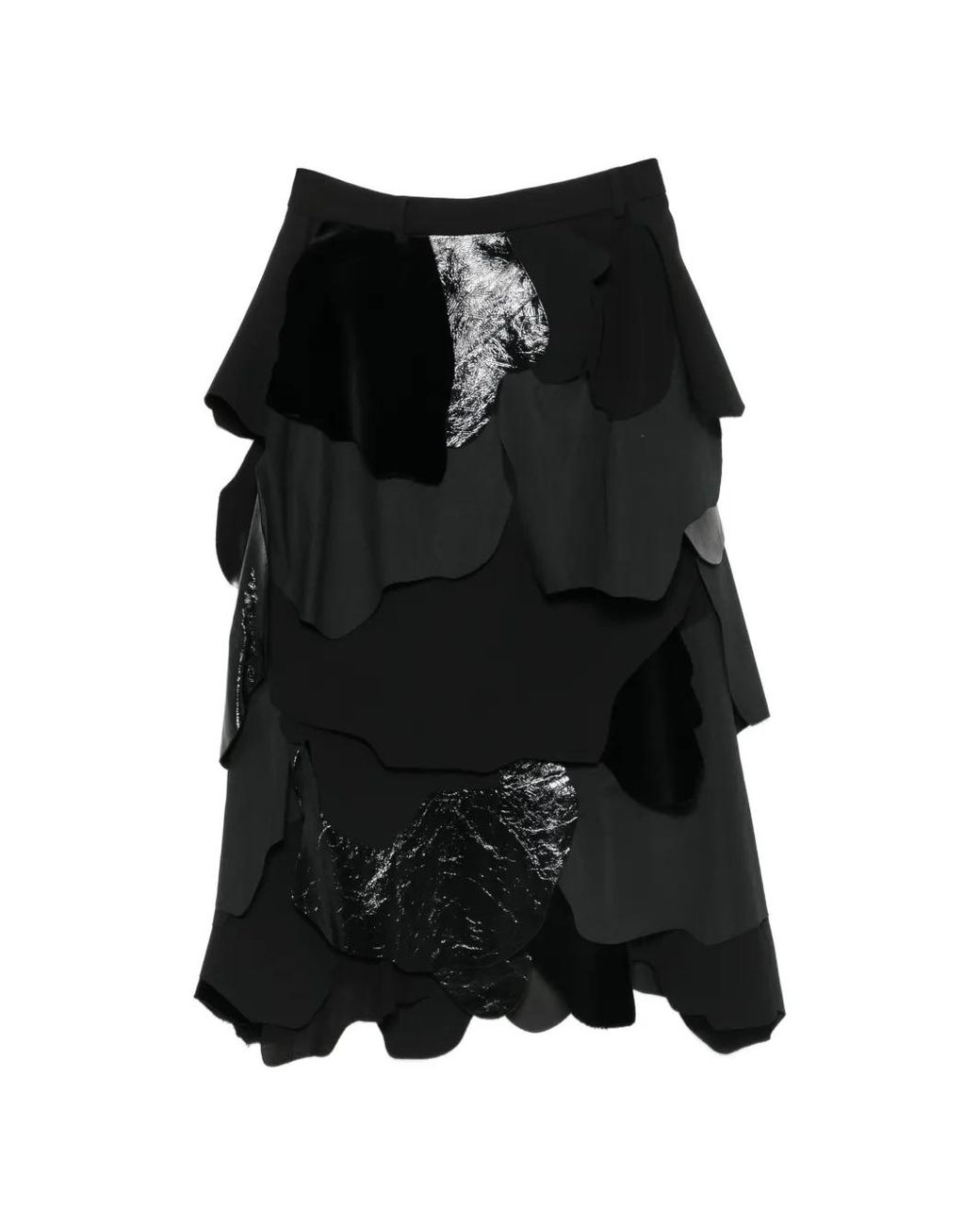 Moschino Black Patchwork-Design Tiered Midi Skirt