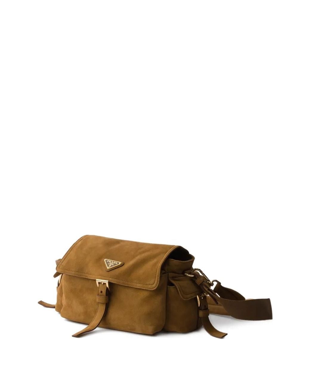 Prada Brown Explore Medium Suede Shoulder Bag With Flap