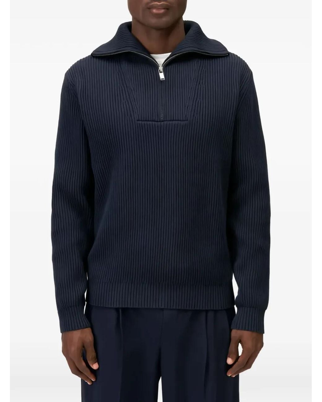Drykorn Blue Manuelo 2 Ribbed-Knit Quarter-Zip Sweater for men