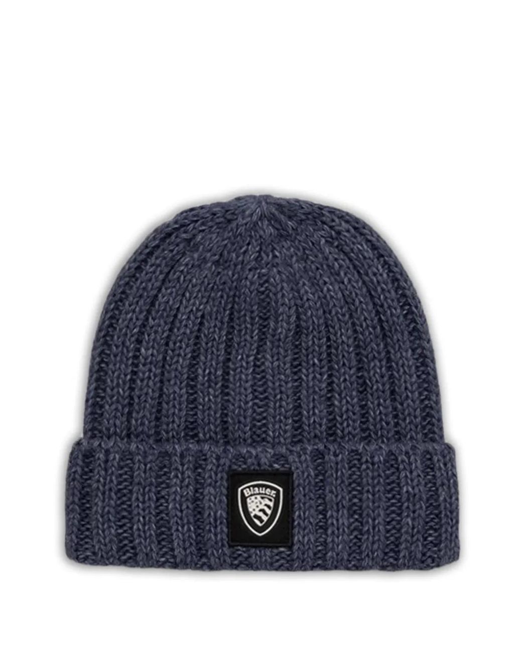 Blauer Gerippte Beanie Logo-Patch in Blue für Herren