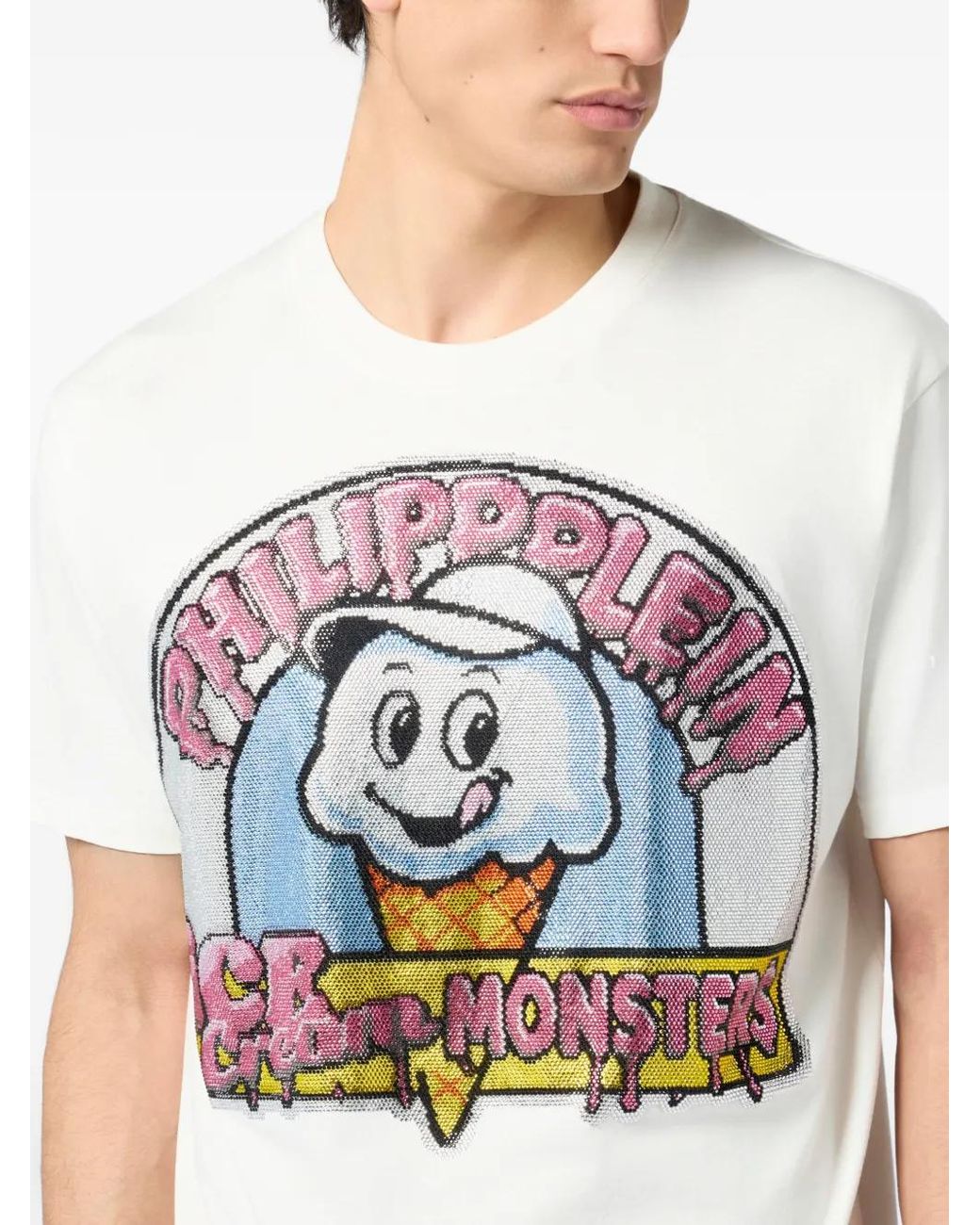 Philipp Plein White Ice-Cream Monsters T-Shirt for men