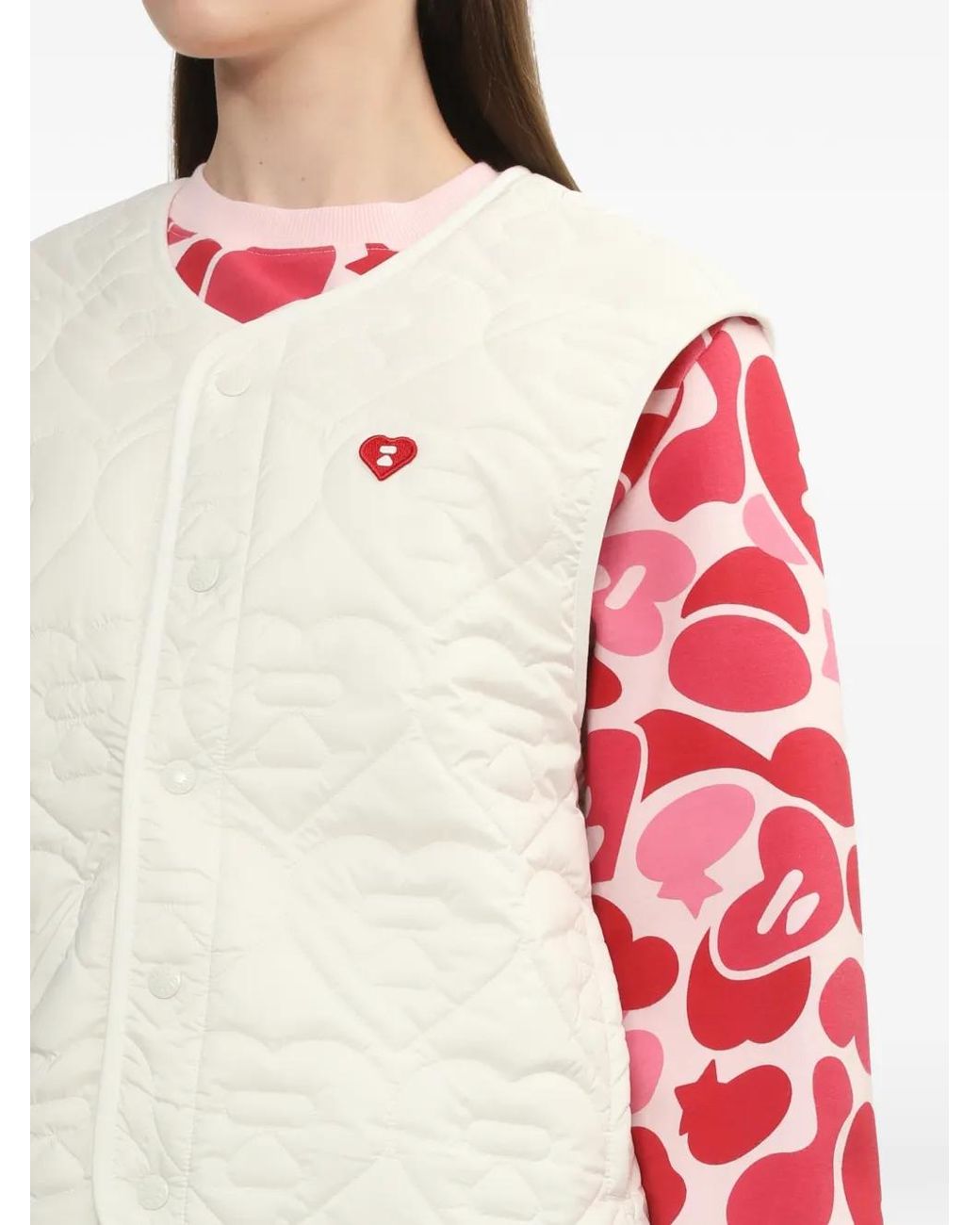 A Bathing Ape White Quilted Heart Appliqué Gilet