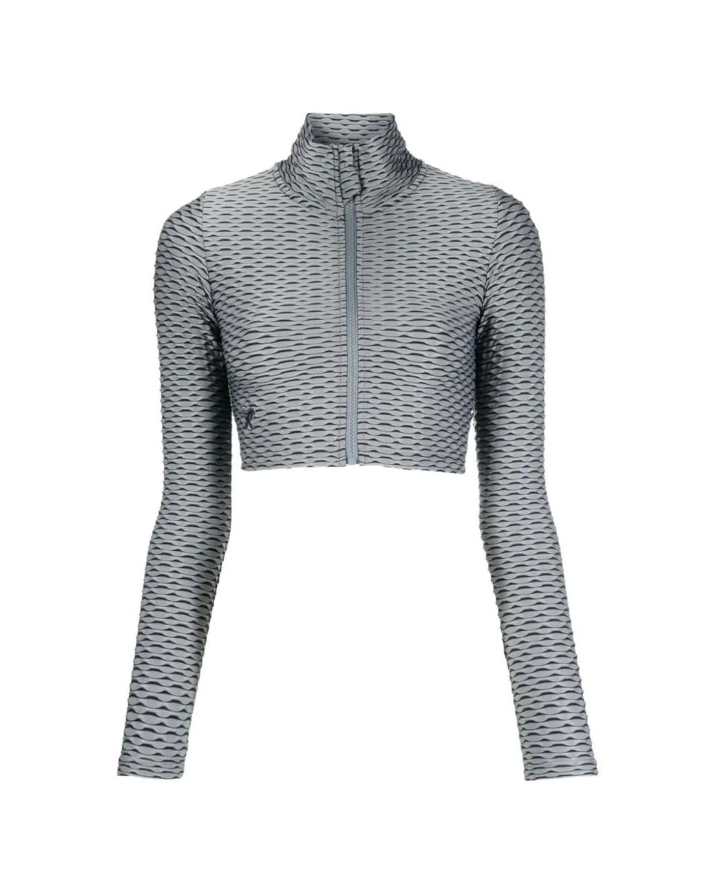 Tessitura Body Couture Gray 3D-Textured Zip-Up Top