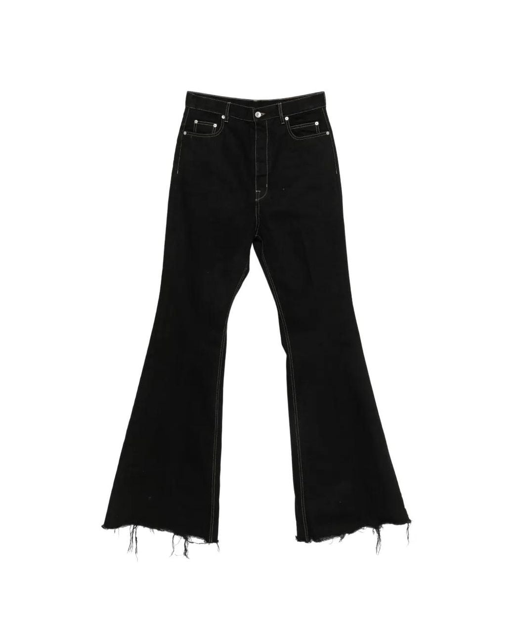 Rick Owens Black Bloan Contrast-Stitch Raw-Hem Bootcut Jeans for men