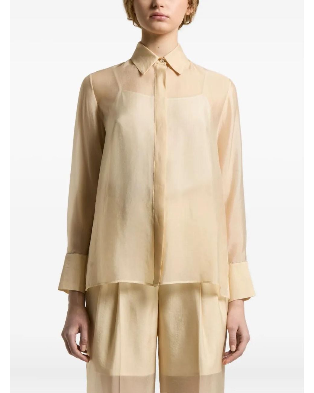 Peserico Natural Sheer-Panel Collared Shirt