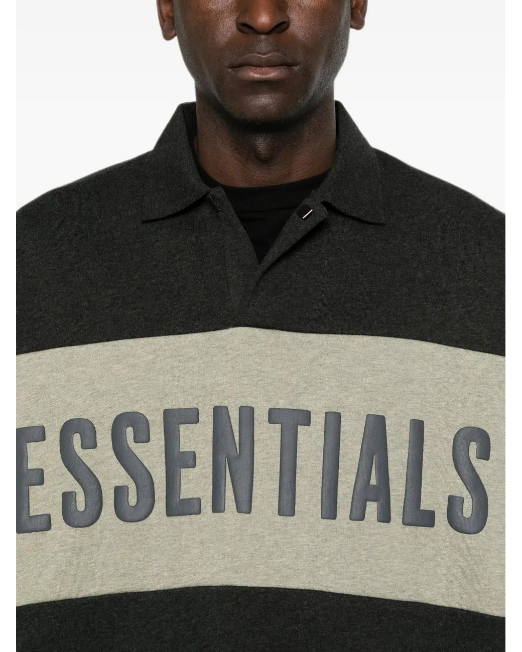 Fear Of God Black Cropped Panelled Polo Shirt for men