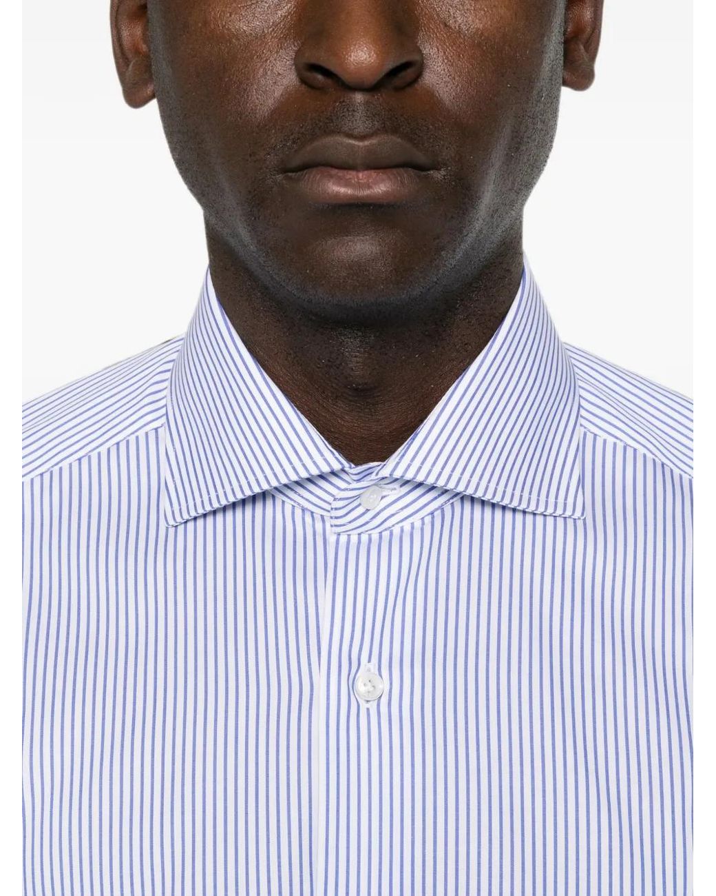 Barba Napoli White Vertical-Stripe Spread-Collar Shirt for men