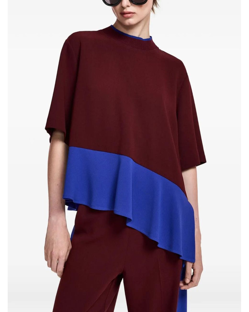 Essentiel Antwerp Red Asymmetric Colour-Block Top