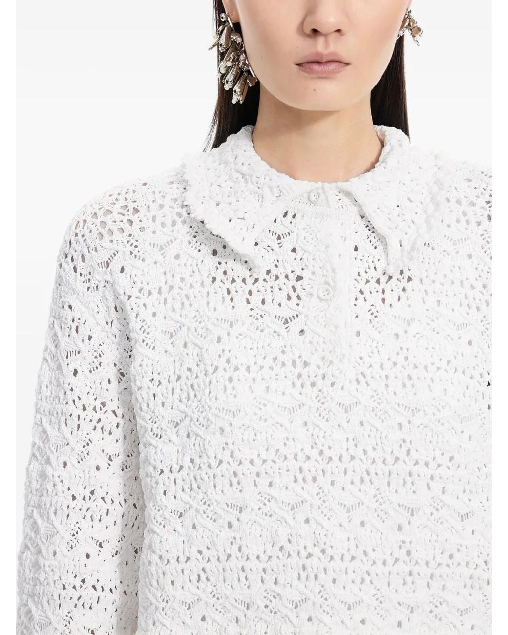 JNBY White Jacquard Long-Sleeved Polo Top