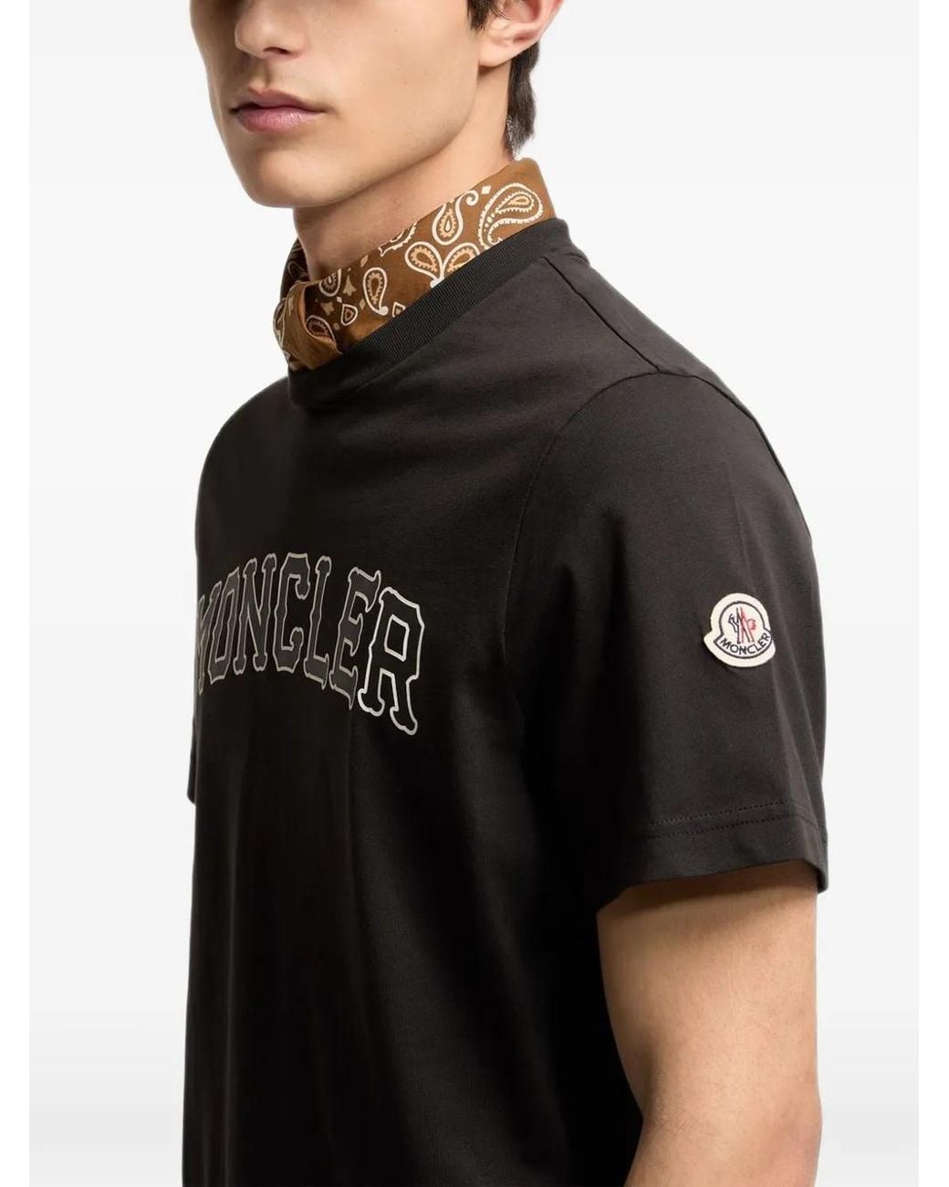 Moncler Black T-Shirt À Logo Imprimé for men