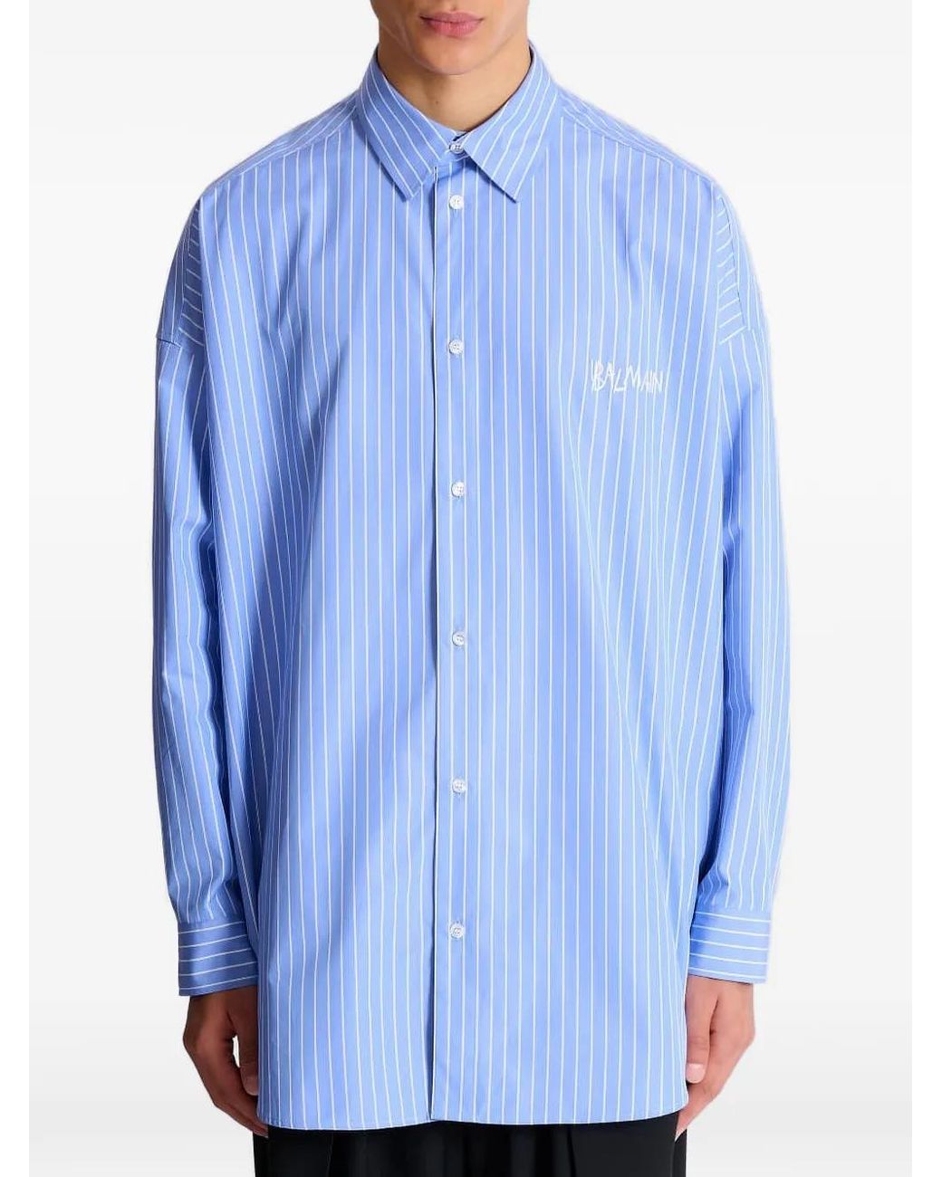 Balmain Blue Striped Relaxed-Fit Shirt for men