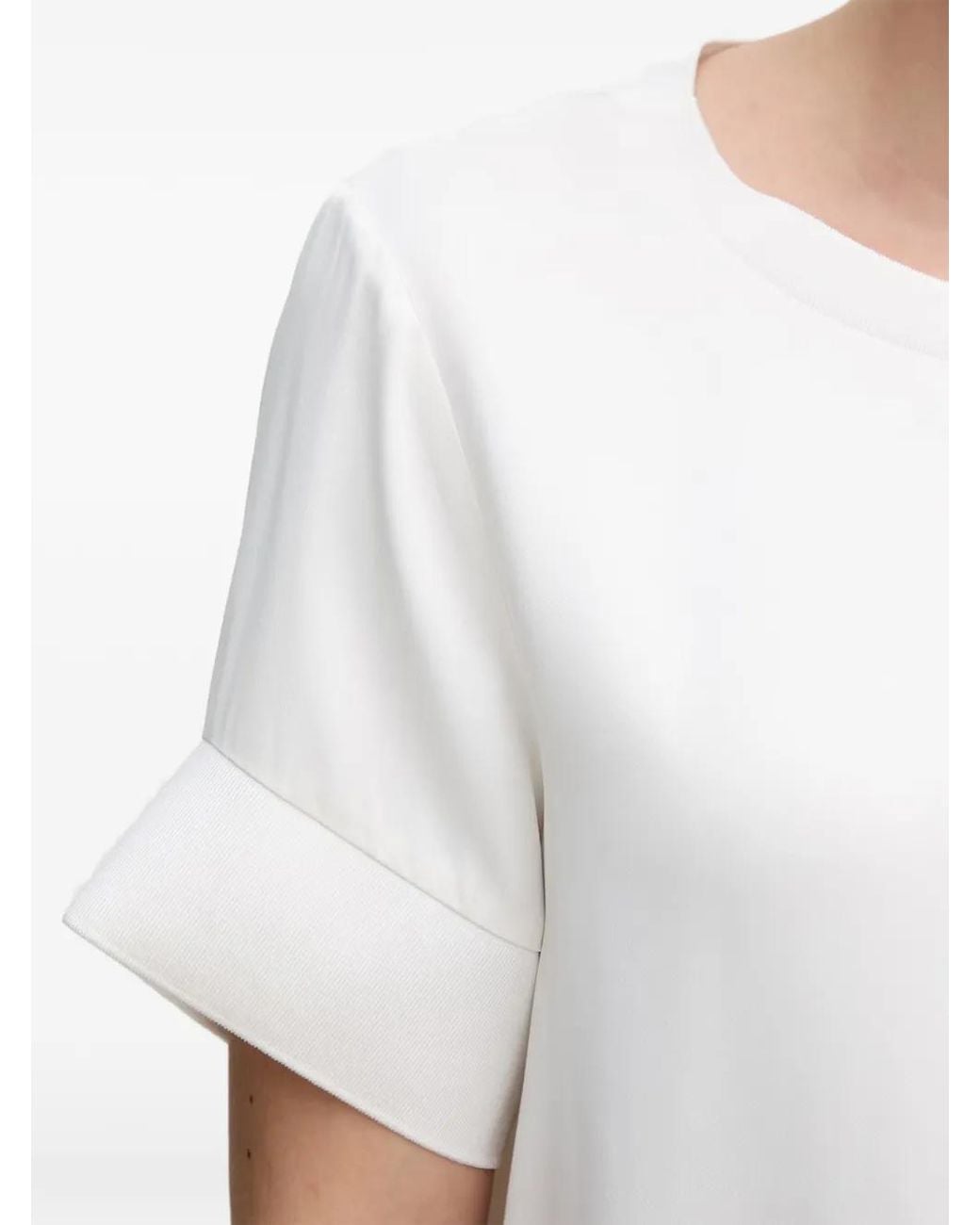Sisley White Round-Neck Cuffed-Sleeve T-Shirt