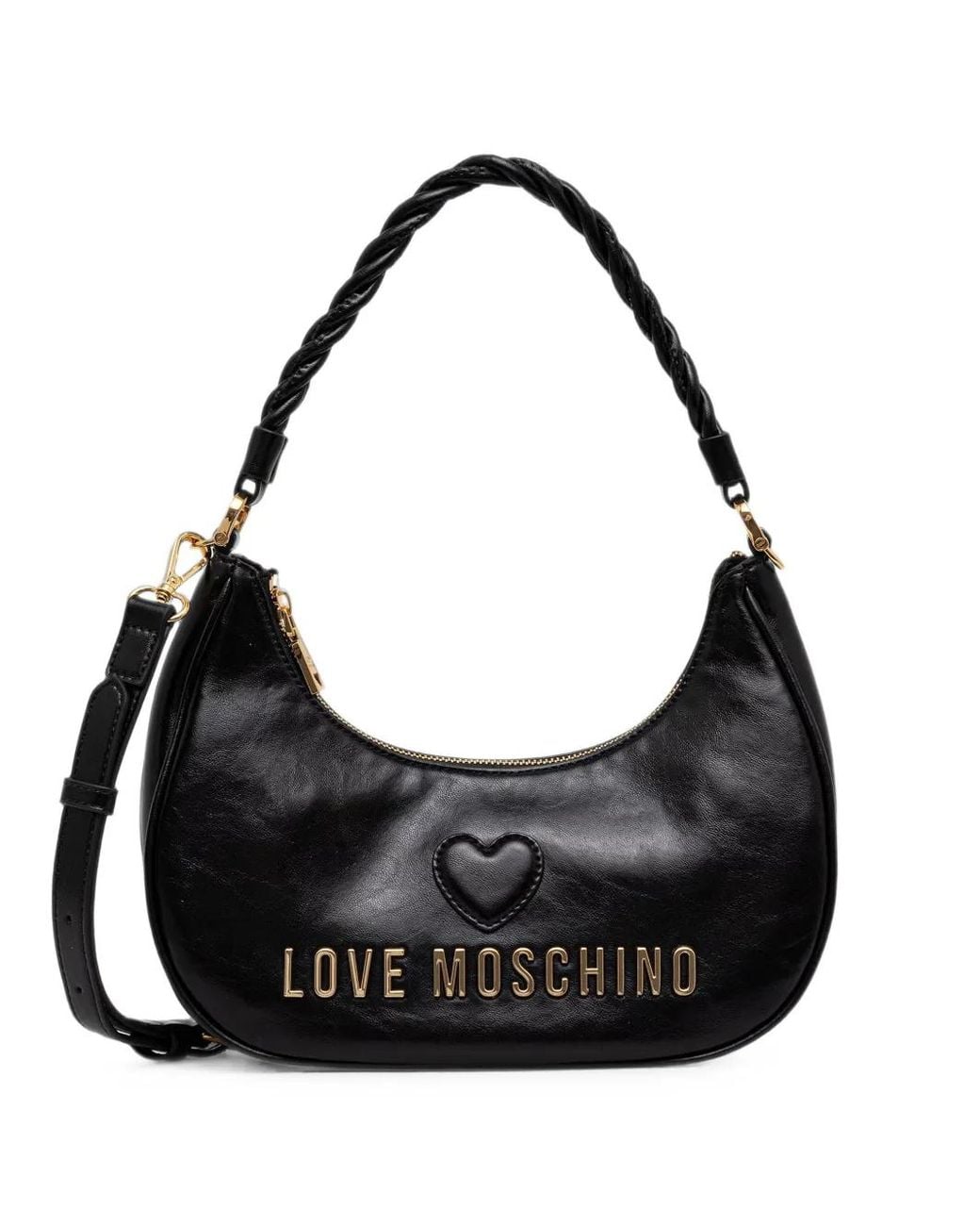 Love Moschino Black Heart-Patch Logo-Lettering Shoulder Bag