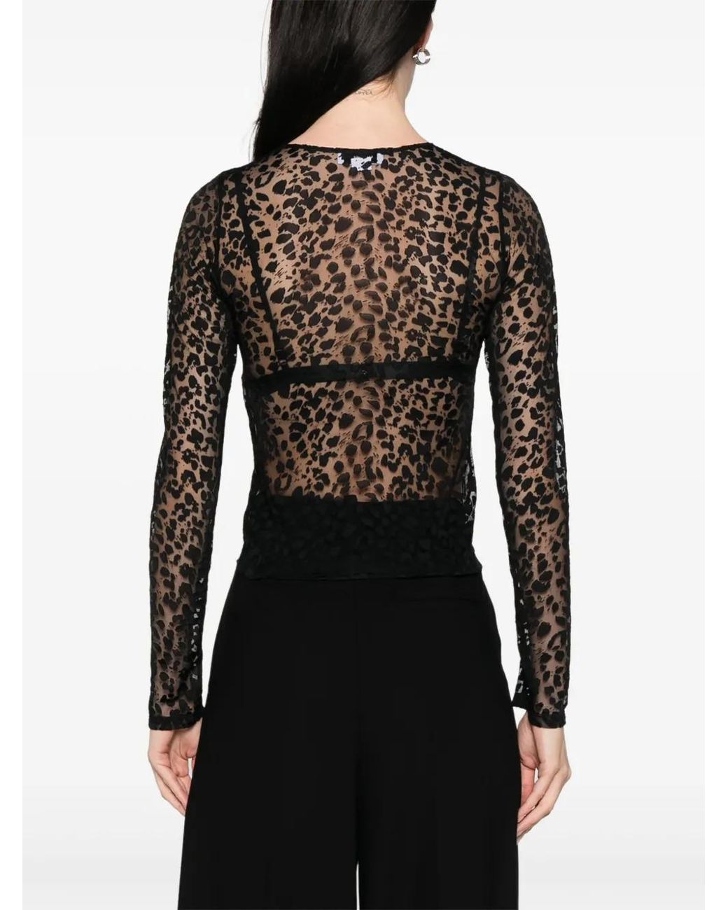 McQueen Black Semi-Sheer Leopard Print Top