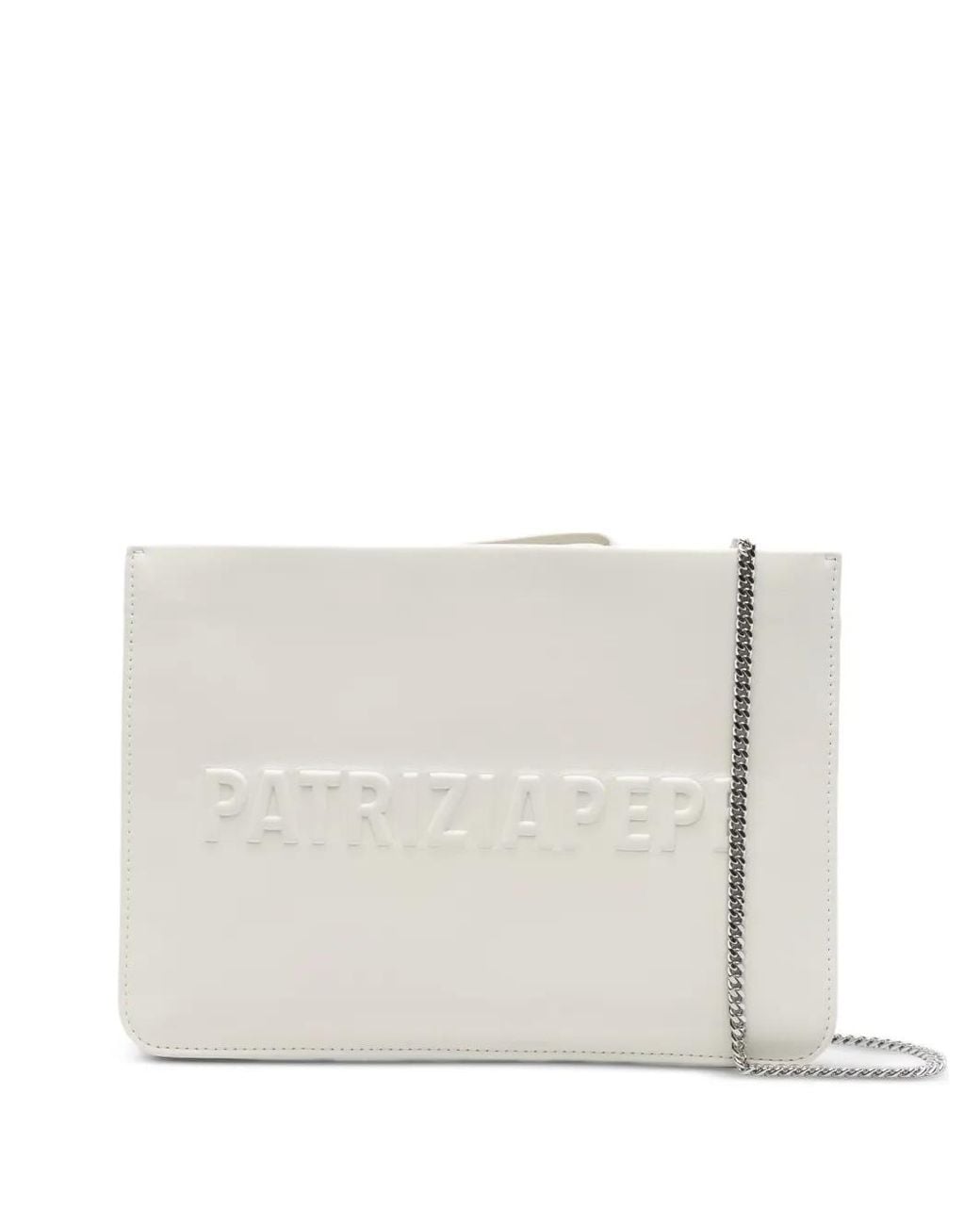 Patrizia Pepe White (Im)Perfection Embossed-Logo Leather Clutch Bag