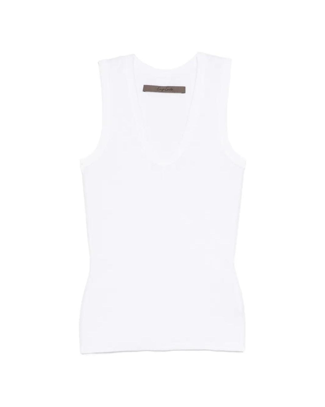 Enza Costa White Textured Knit Sleeveless Top