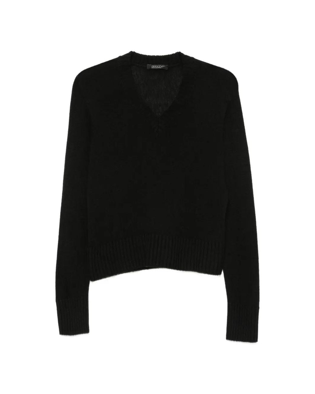 Aragona Black V-Neck Ribbed-Trim Sweater