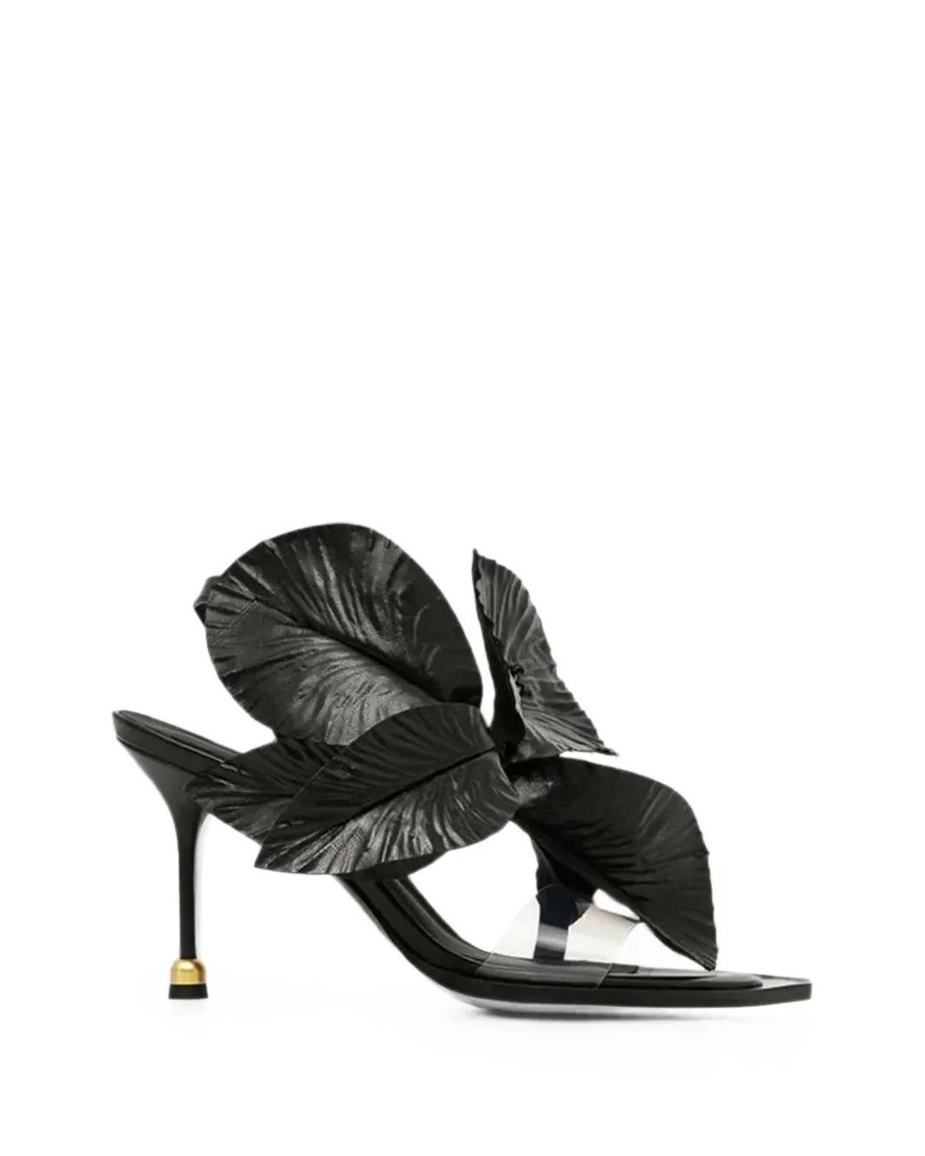 VANDA NOVAK Black Daisy Floral-Appliqué Sandals