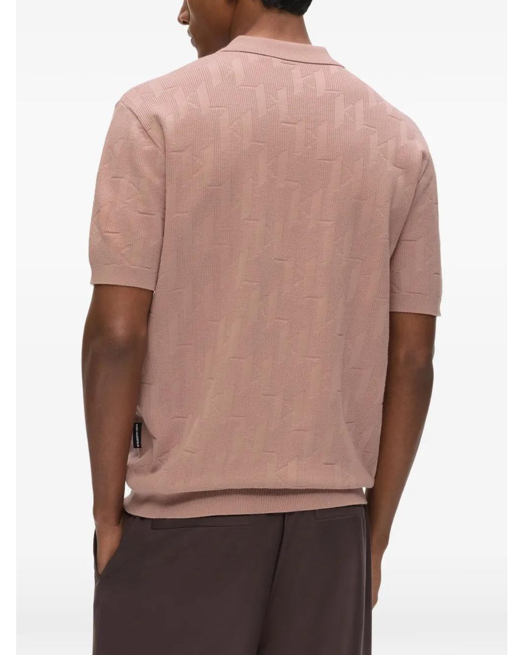 Karl Lagerfeld Pink Monogram Zip-Up Polo Shirt for men