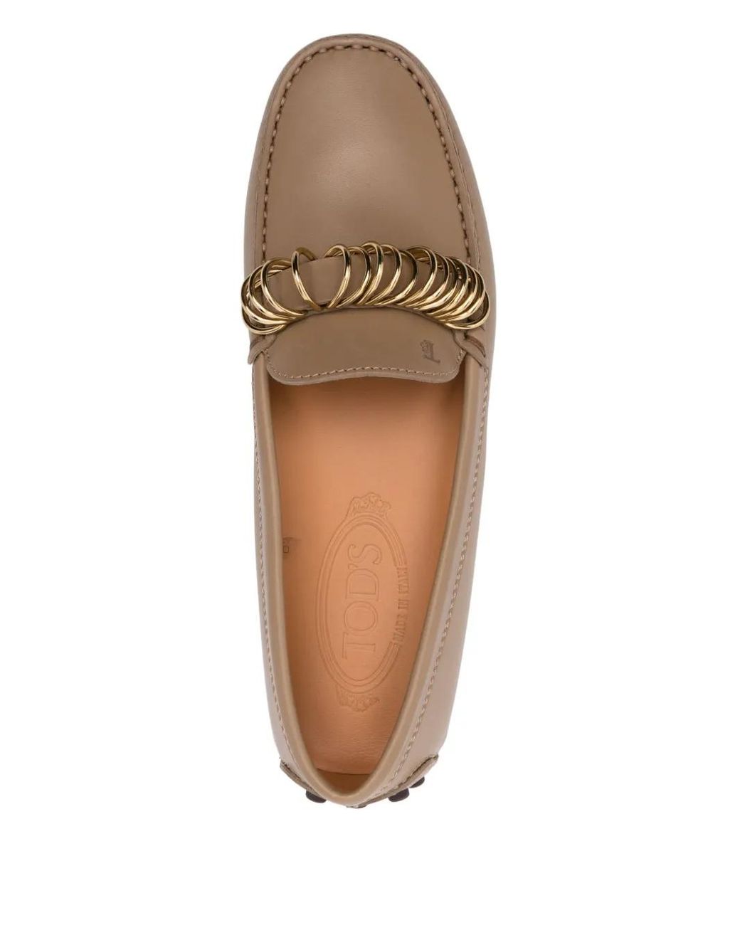 Tod's Brown Ring-Hardware Leather Loafers