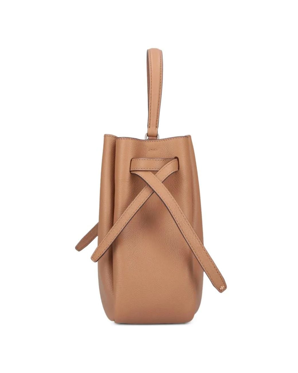 Tory Burch Brown Romy Logo-Plaque Pebbled Leather Tote Bag