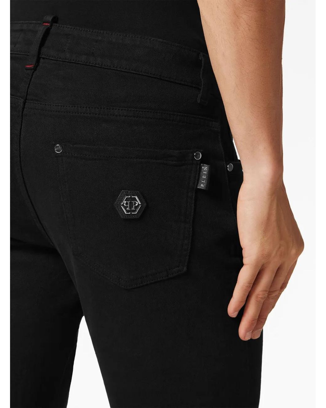 Philipp Plein Black Supreme Logo-Plaque Straight-Leg Jeans for men