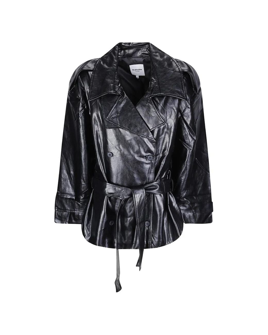 LA PISCINE Black Double-Breasted Belted Jacket
