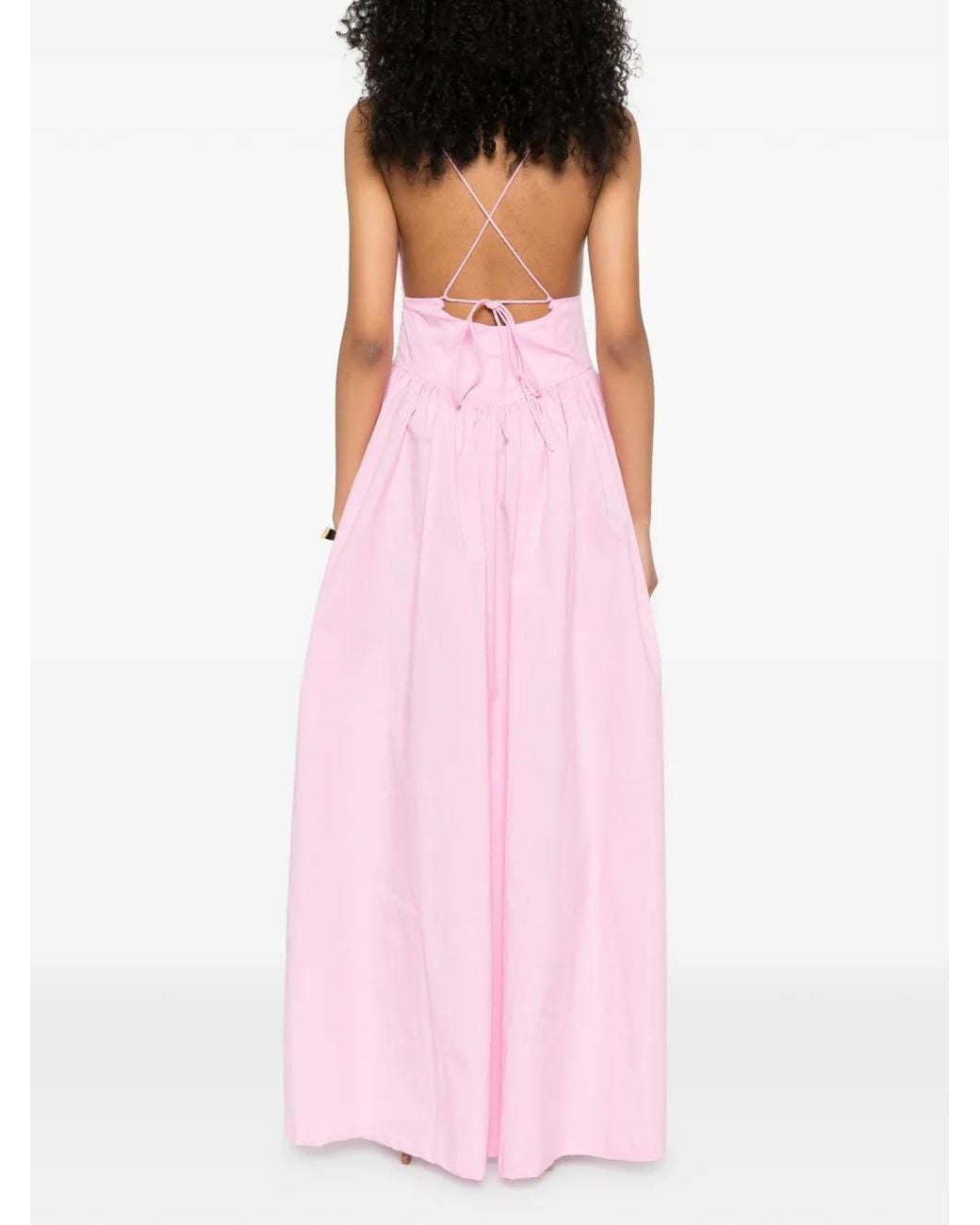 Adriana Degreas Pink V-Neck Straps Maxi Dress