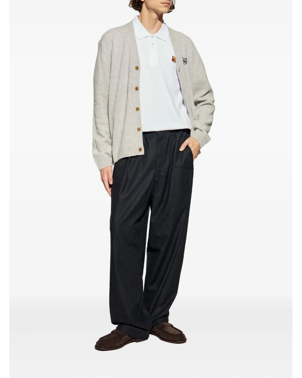 Maison Kitsuné White Logo-Patch Cardigan for men