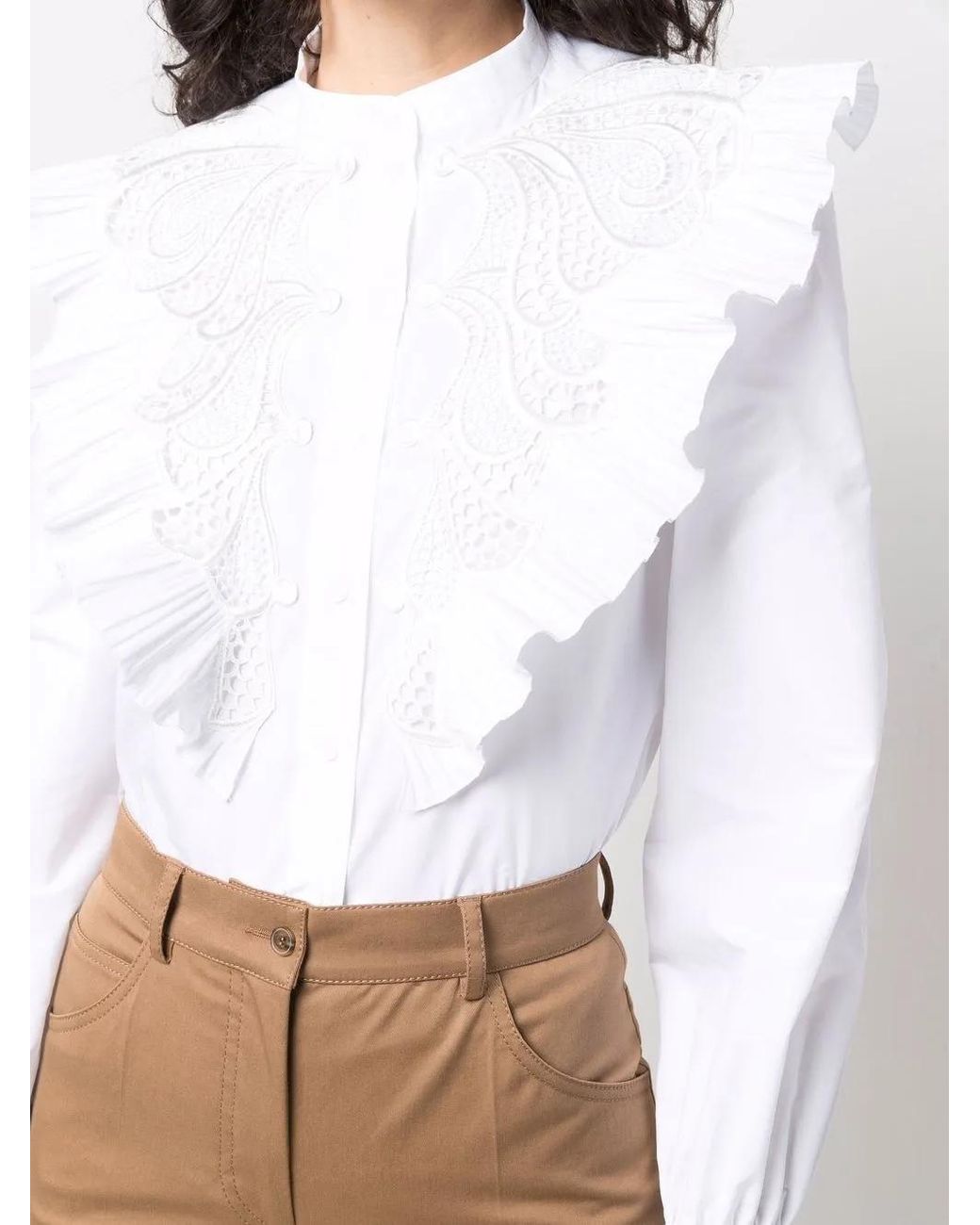 Alberta Ferretti White Ruffle Lace Shirt