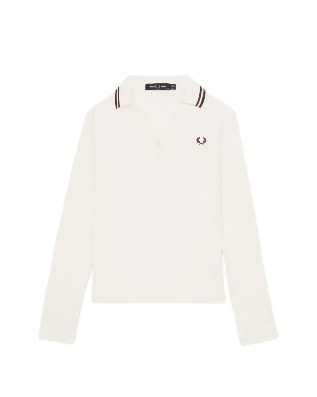 Fred Perry White Ribbed-Knit Long-Sleeve Top