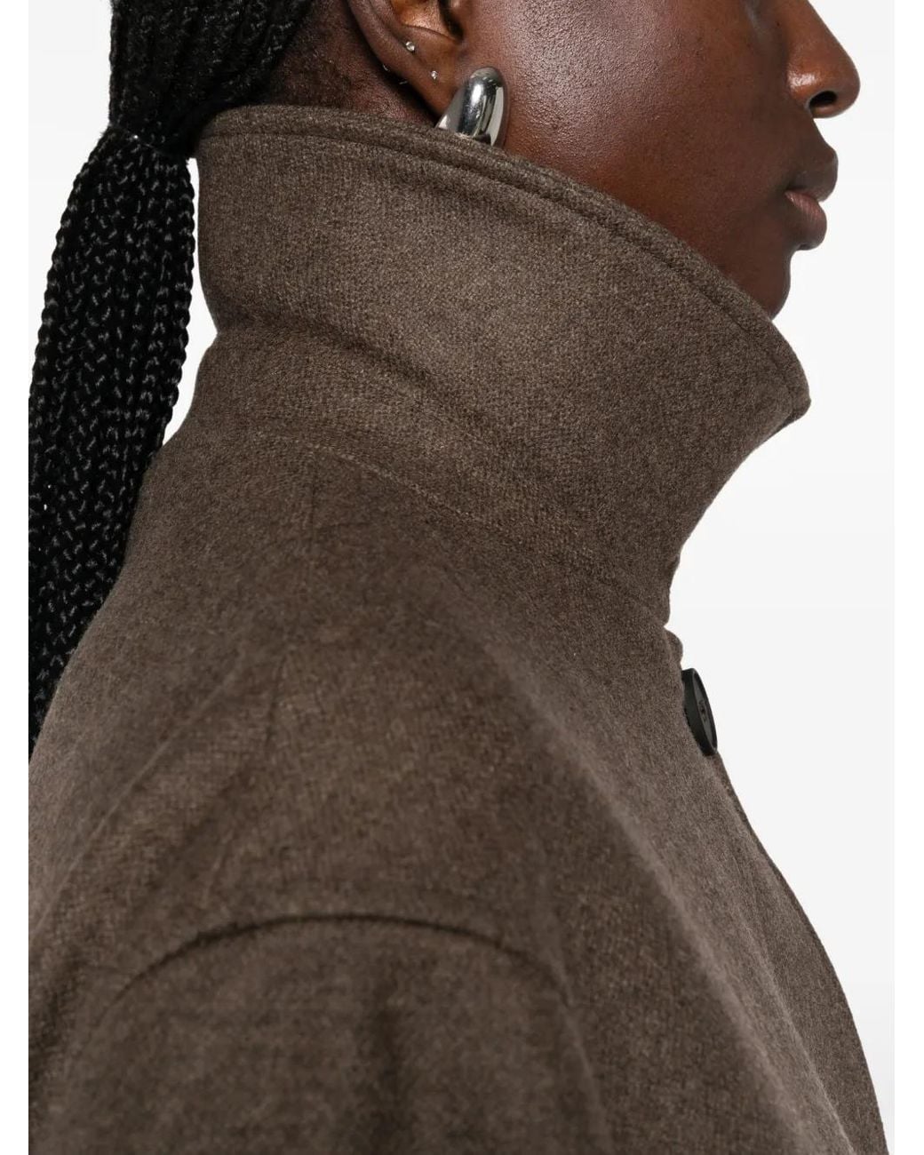 Studio Nicholson Brown Ria High-Neck Concealed-Fastening Coat