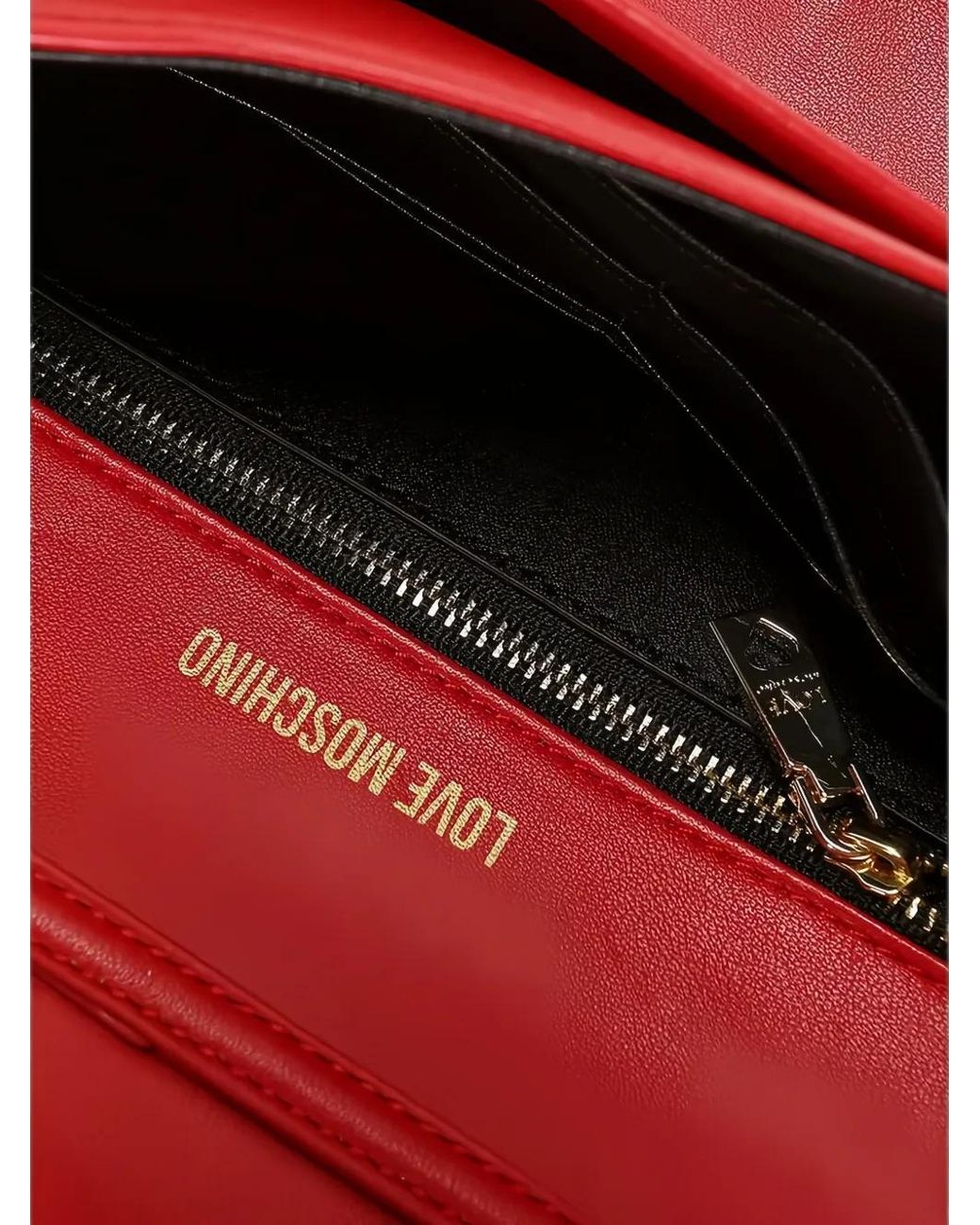 Love Moschino Red Logo-Plaque Chain-Link Clutch Bag