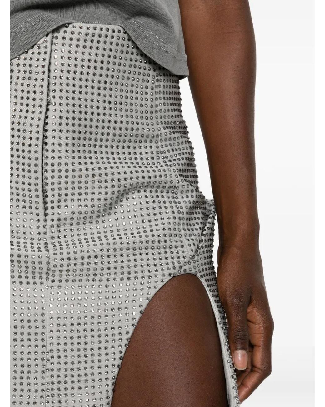 MITILIANE COUTURE Gray Rhinestone-Embellished Cut-Out Mini Skirt