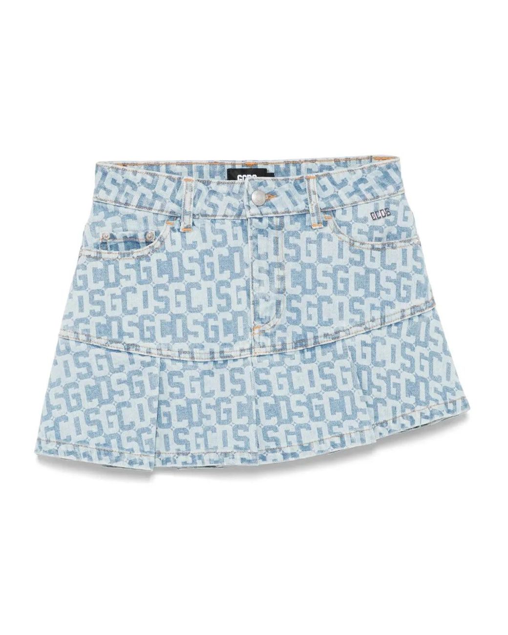 Gcds Blue Monogram Denim Mini Skirt
