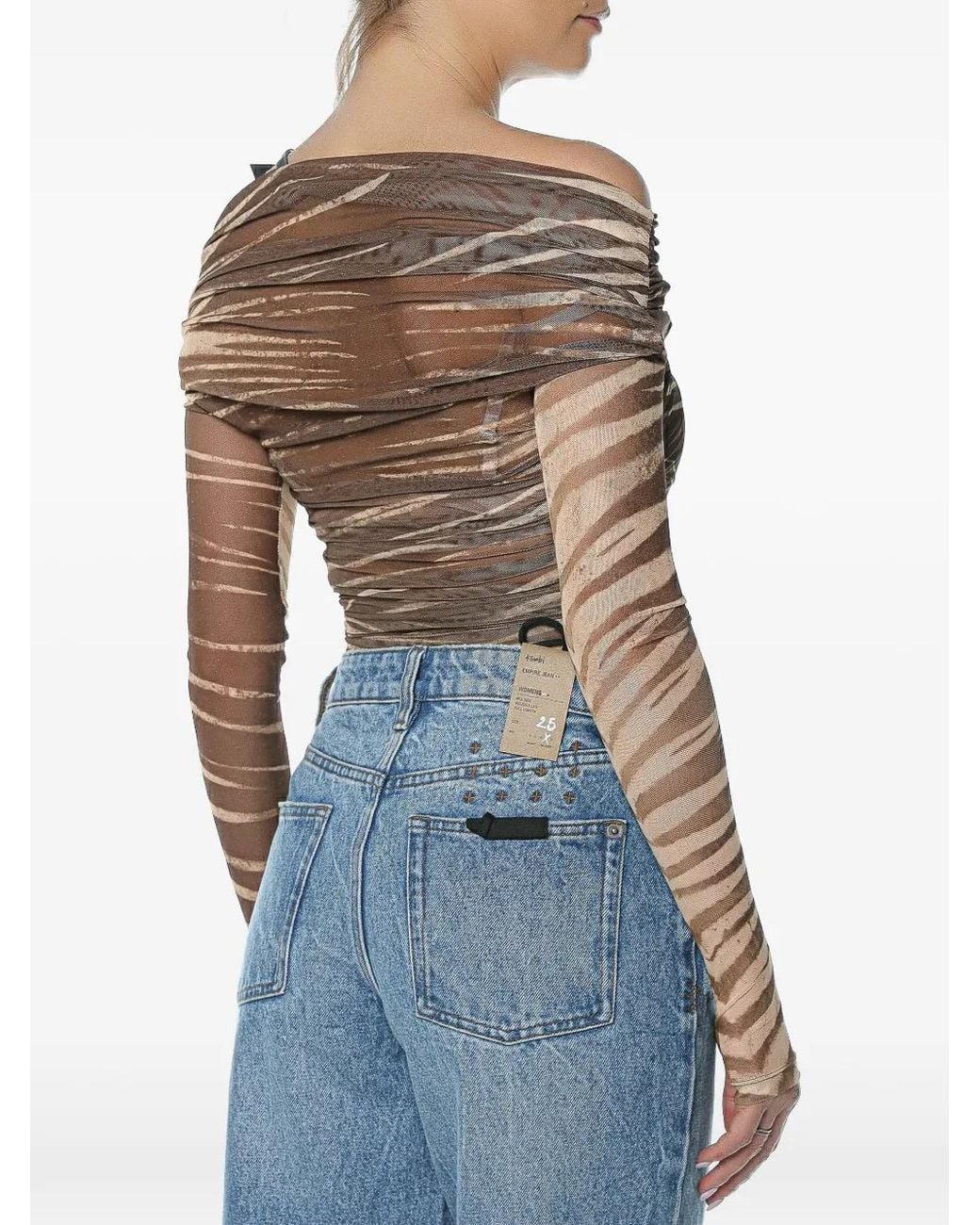 Just Cavalli Blue Ruffled Zebra-Print Top
