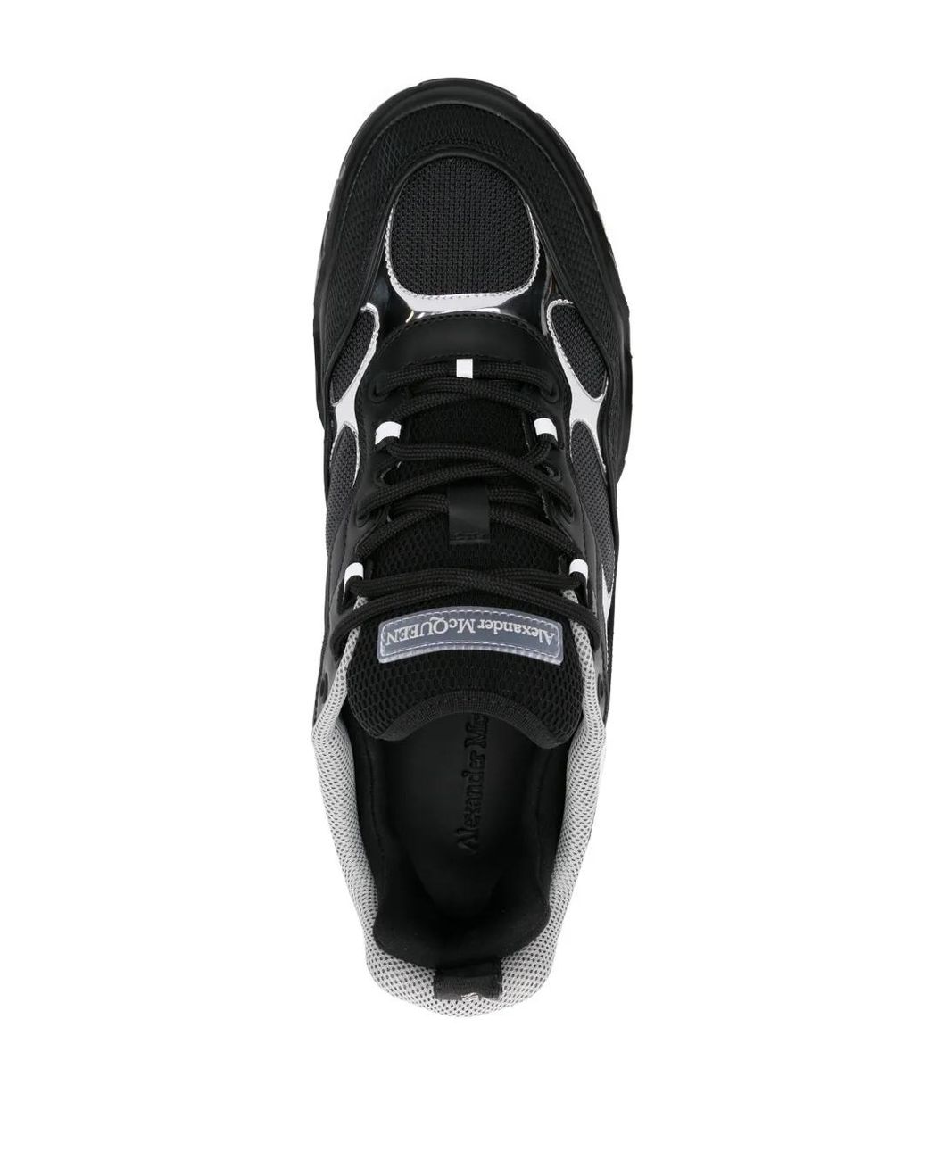 McQueen Black Lace-Up Panelled Sneakers for men
