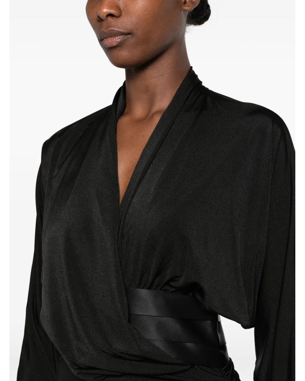 ANDAMANE Black Ruched Wrap Mini Dress