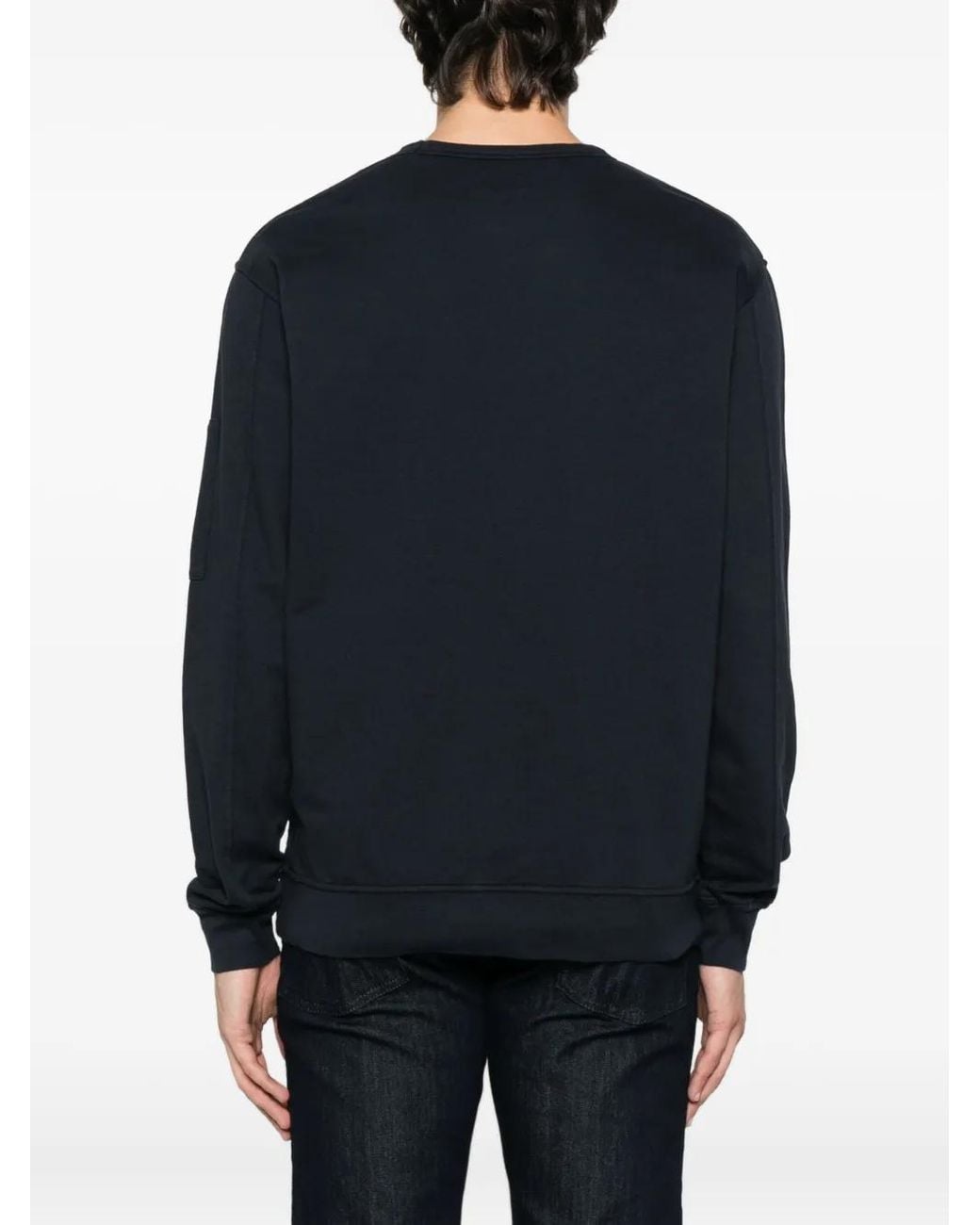 C P Company Black Dark Cotton Sweatshirt With Signature Sleeve Logo for men