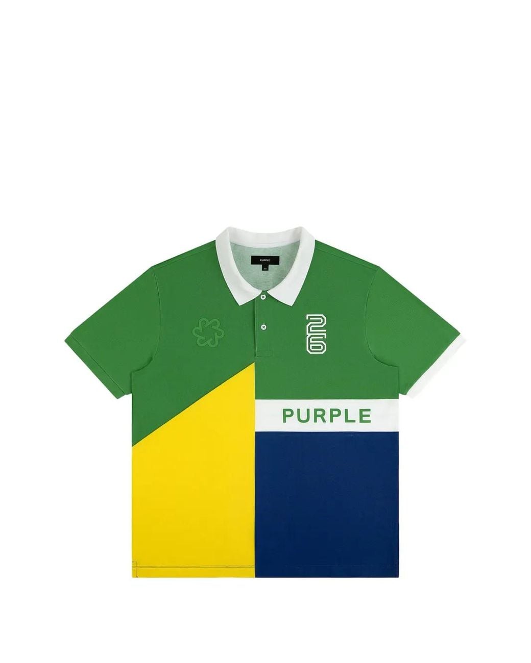 Purple Brand Green Brazil Colour-Block Piqué Polo Shirt for men