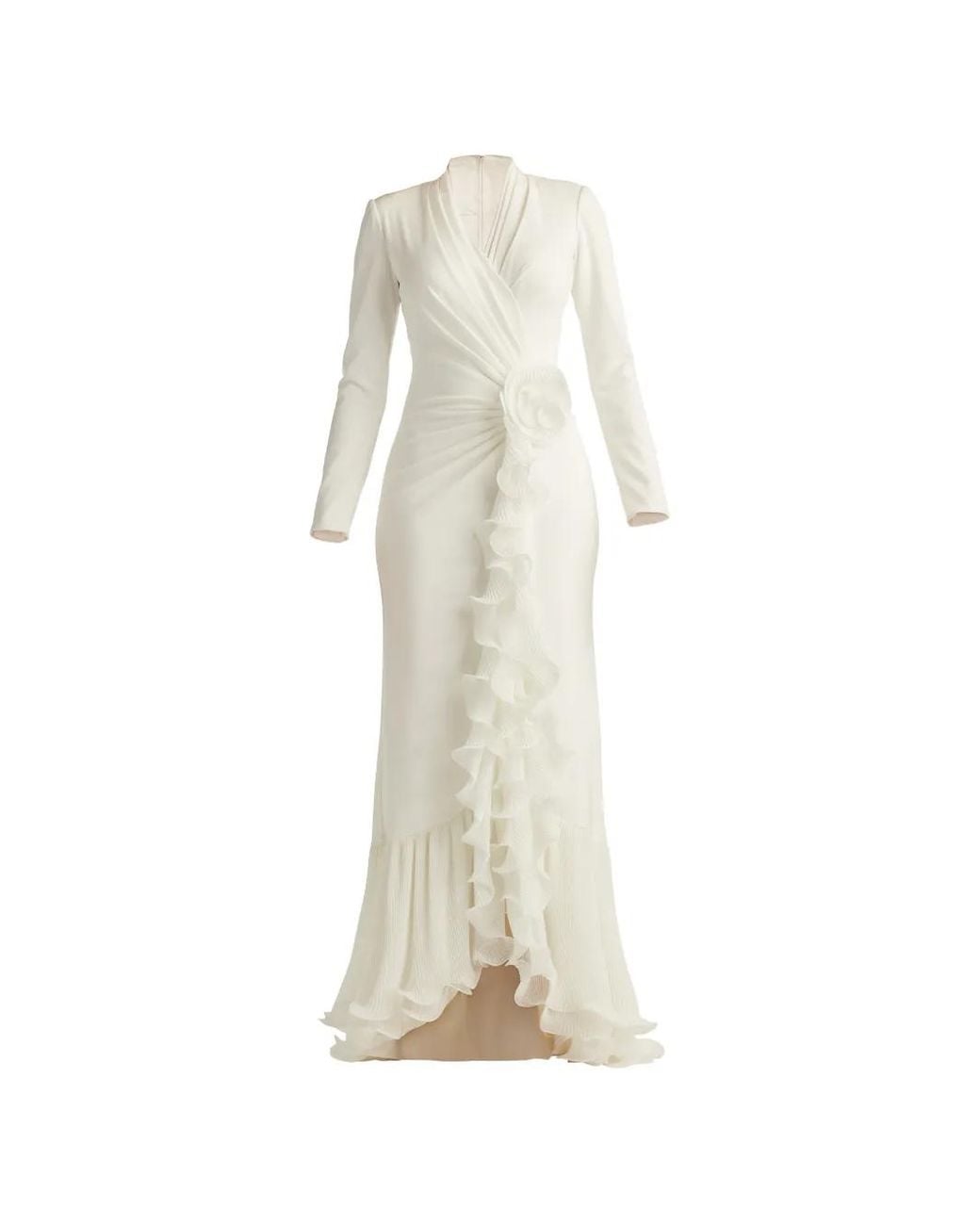 Tadashi Shoji White Floral-Detail V-Neck Maxi Dress