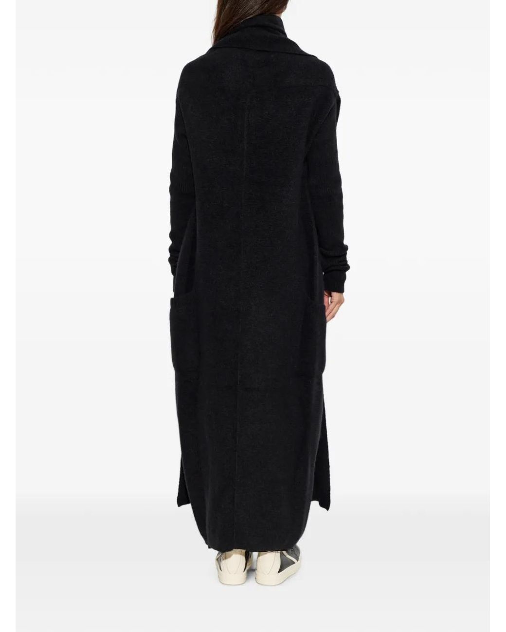 Rick Owens Black Ribbed-Knit Shawl-Collar Coat