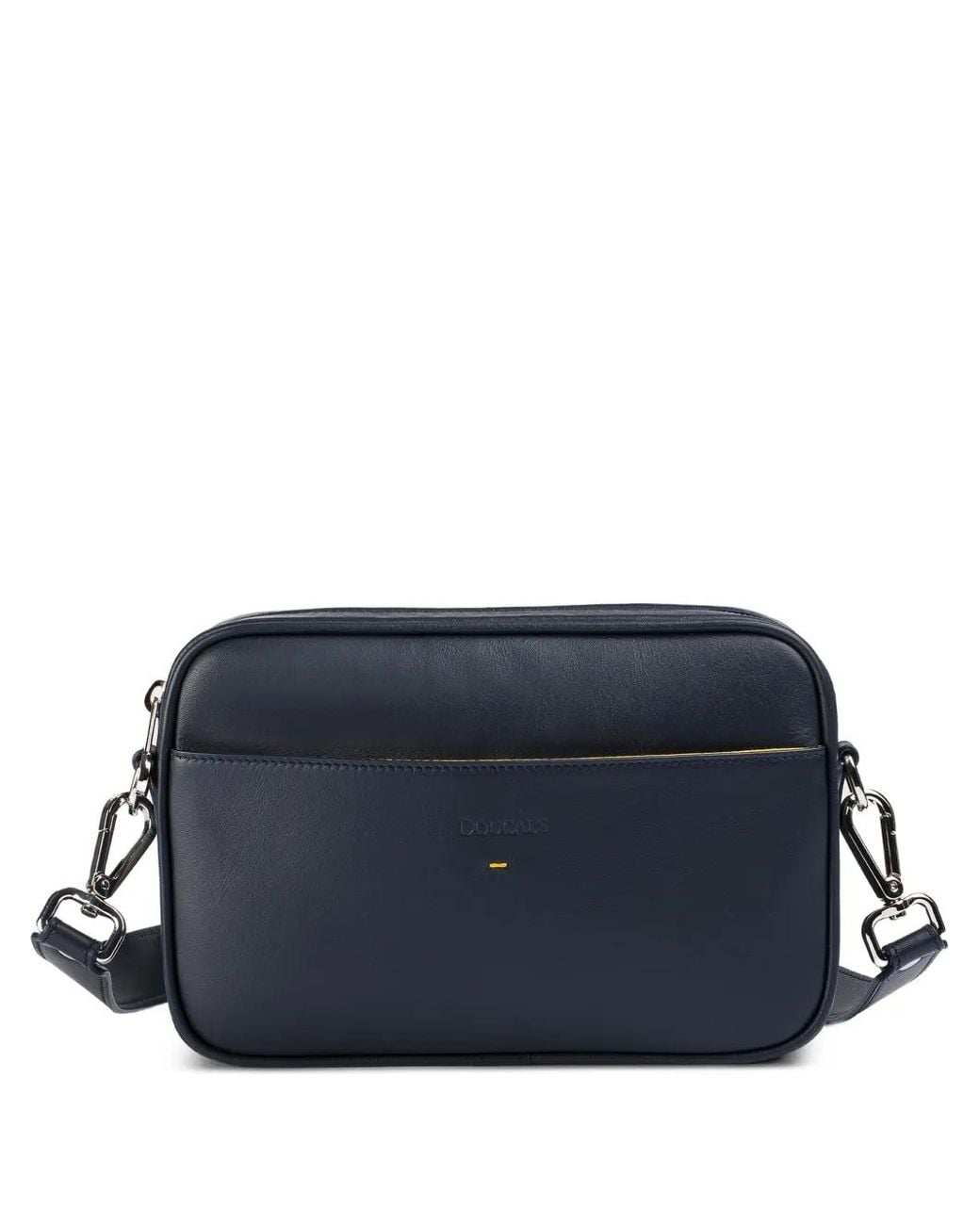 Doucal's Blue Logo-Debossed Leather Messenger Bag for men