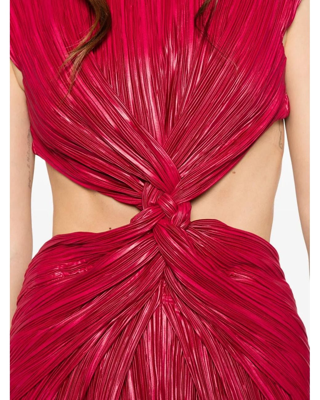 Cult Gaia Red Pleated Cut-Out Maxi Dress