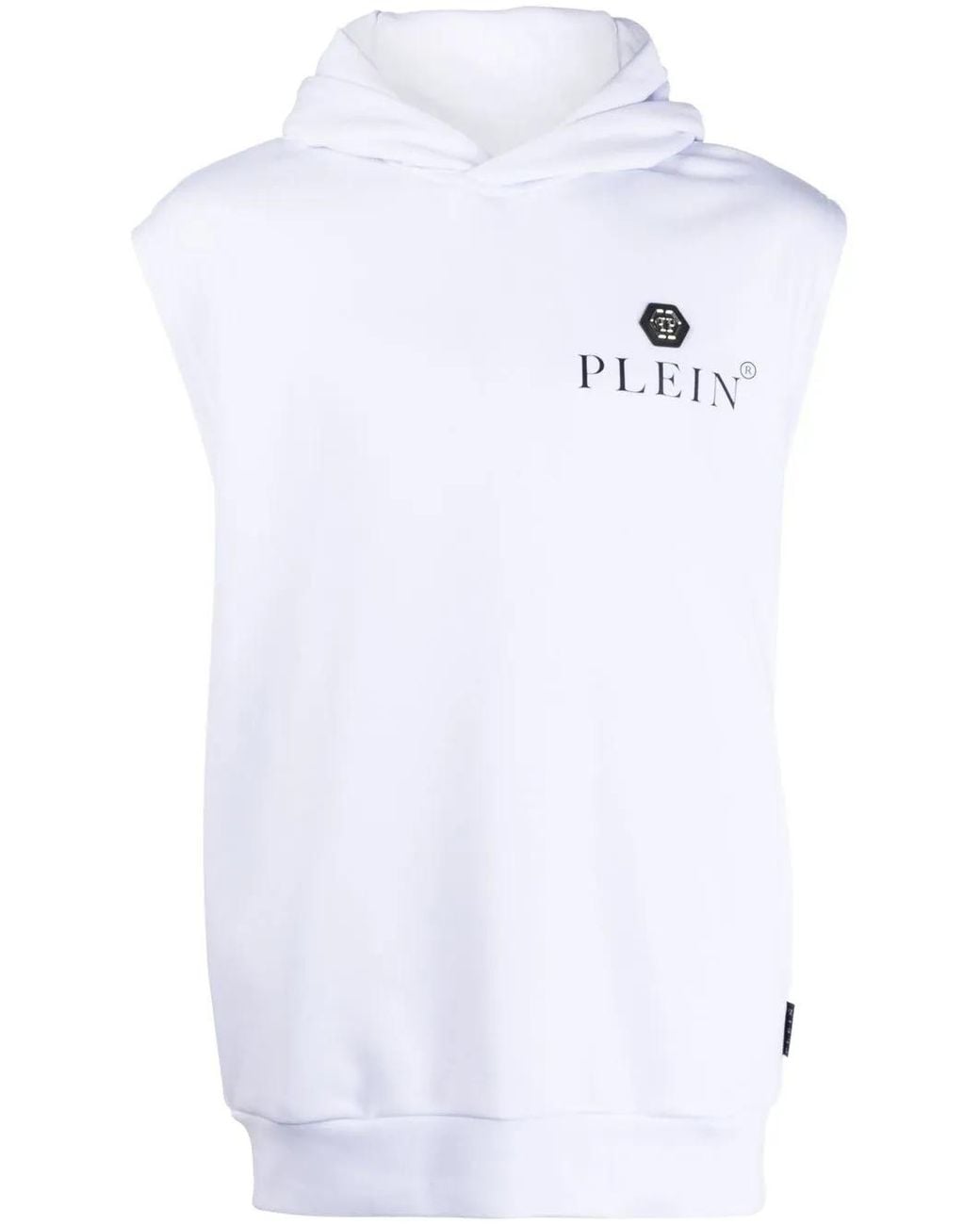 Philipp Plein White Logo-Print Sleeveless Hoodie for men