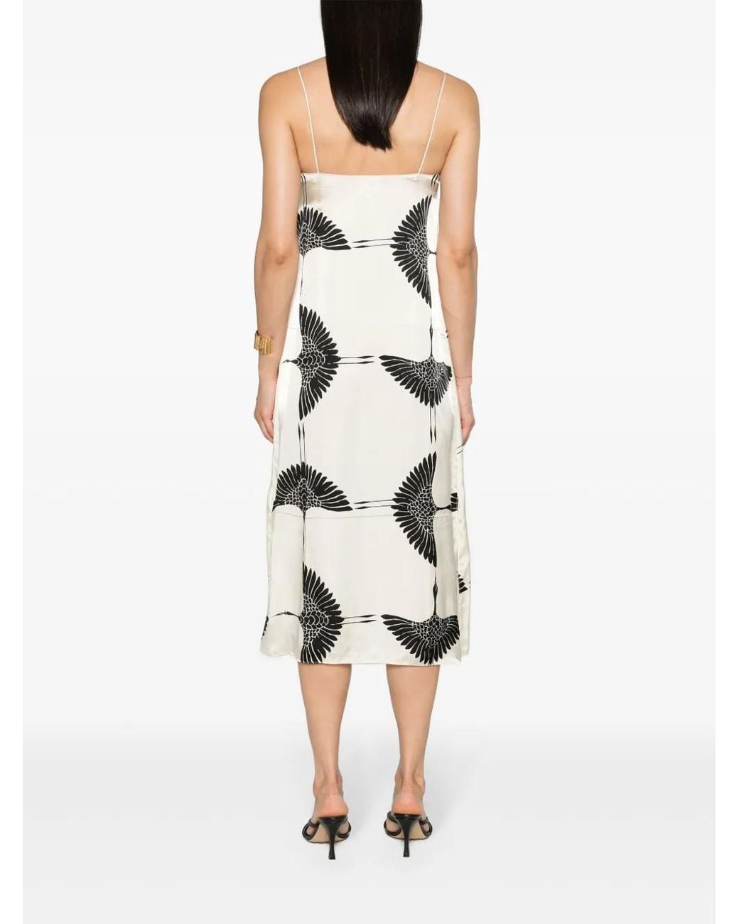Khaite White Cream Bird Print Midi Dress