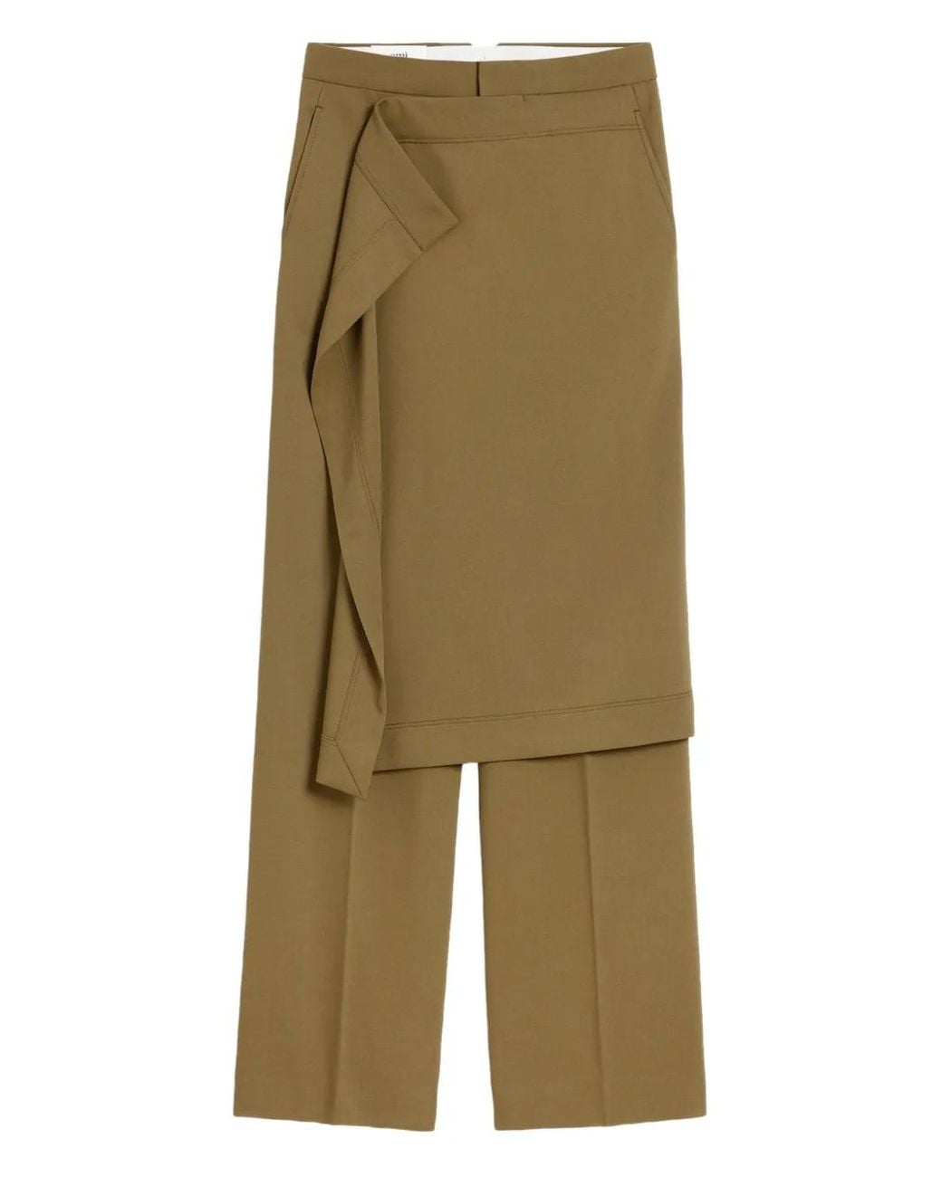 AMI Wollen Broek Met Gedrapeerd Detail in het Green