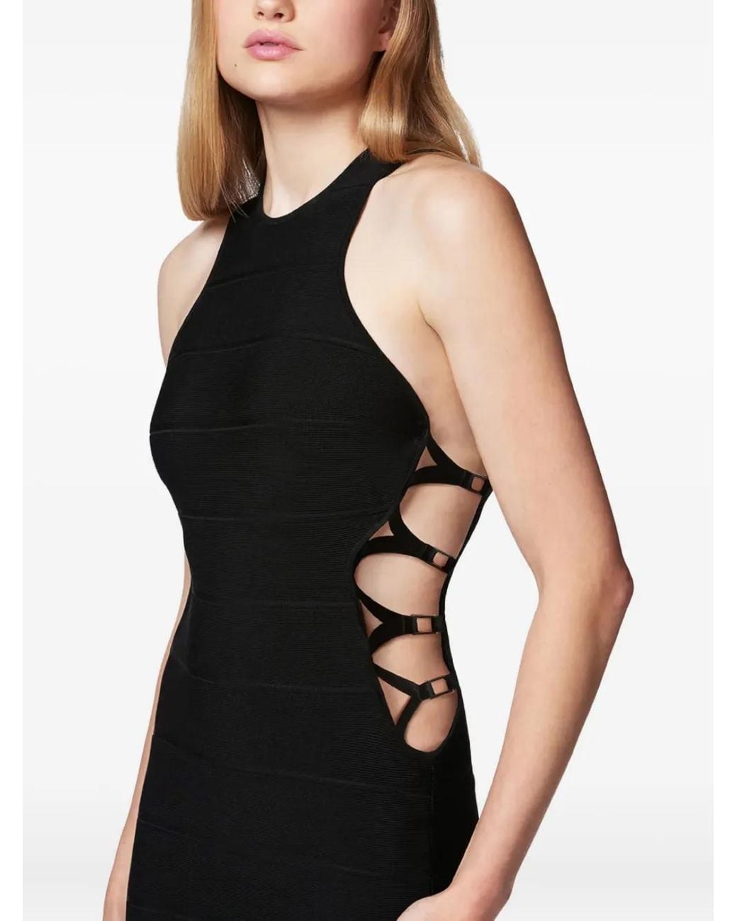 Hervé Léger Black Bandage Cut-Out Midi Dress