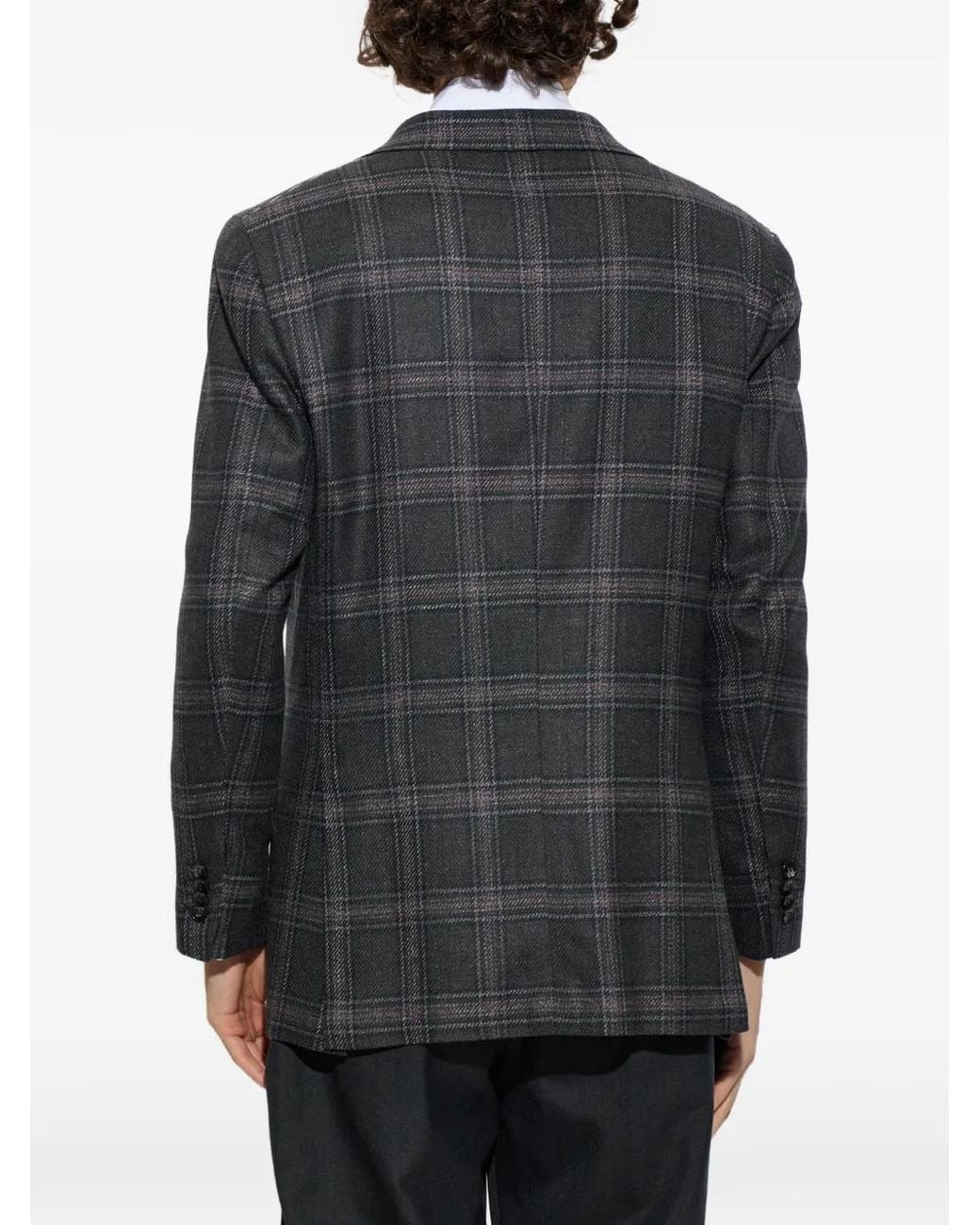 Kiton Black Check-Pattern Blazer for men